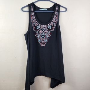 Women's Maurices Tank Black Chiffon Beaded Aztec Asymmetrical Hem Size Medium